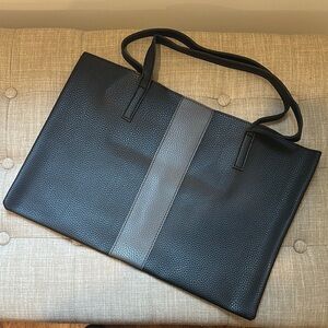 Vince Camuto Elegant Black and Gray Slim Leather Tote Bag (Unisex)